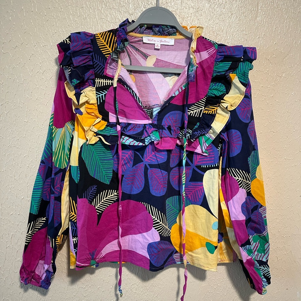 Meet Me In Santorini Cordelia Ruffle Floral Top Long Sleeve Size‎ Medium